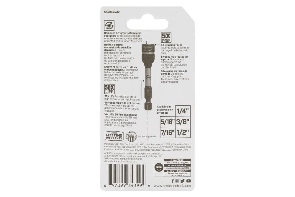Bolt Extractor, Apex Vortex 5/16" Hex (CAVBX2D20)