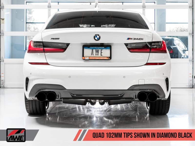 2019+ BMW M340i (G20) AWE Tuning Track Edition Exhaust - Quad Diamond Black Tips - 3020-43085