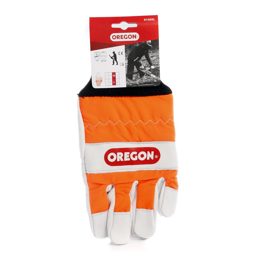 Oregon Left-Hand Chainsaw Protection Leather Gloves – Large (Size 10) (91305L)