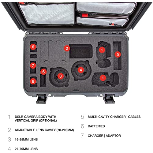 Lightweight Media Series 935 Waterproof Wheeled Hard Case with Lid Organizer and Foam Insert for Canon and Nikon DSLR Cameras, Graphite