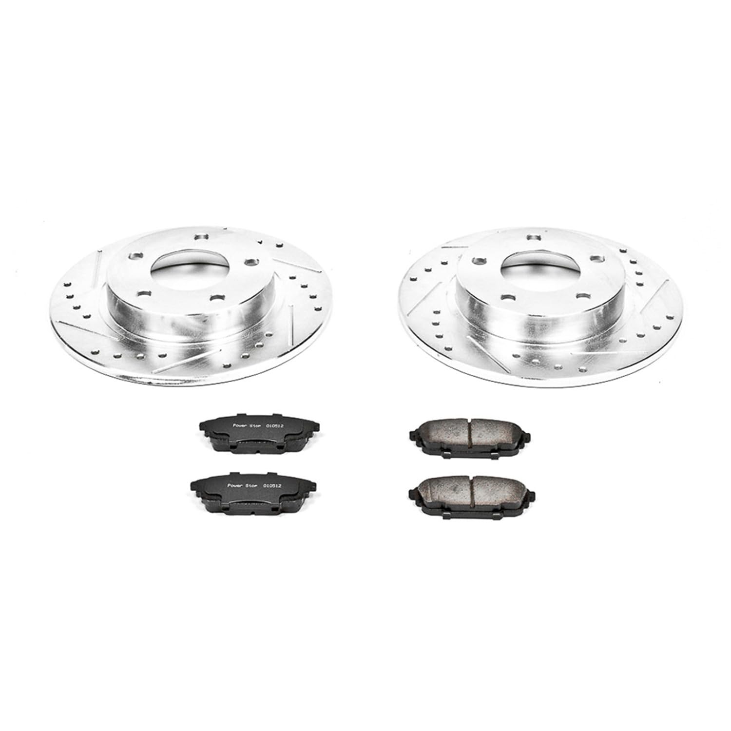 Power Stop K792 Rear Brake Pads Z23 Carbon Fiber with Drilled & Slotted Brake Rotors Kit For Mazda Protege 2001-2003, Mazda Protege5 2002-2003 [Model Specific]