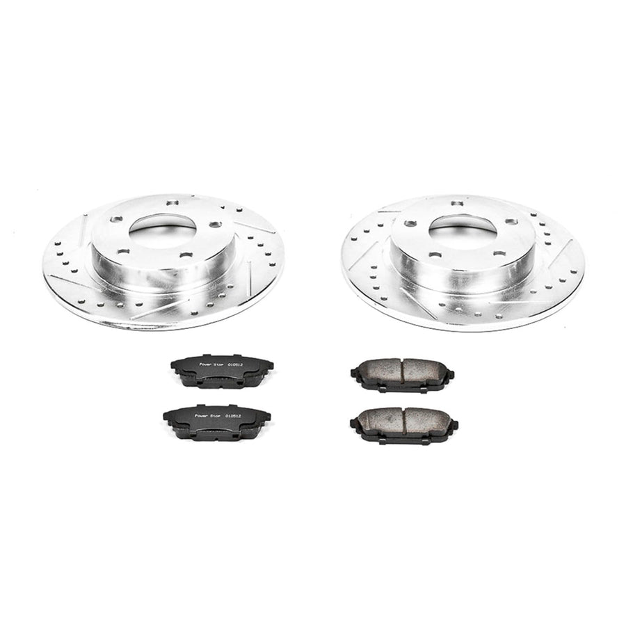 Power Stop K792 Rear Brake Pads Z23 Carbon Fiber with Drilled & Slotted Brake Rotors Kit For Mazda Protege 2001-2003, Mazda Protege5 2002-2003 [Model Specific]