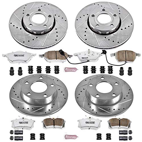 Power Stop Z26 Carbon Fiber Brake Pads Front and Rear with Drilled & Slotted Brake Rotors Kit For Volkswagen Passat 1999-2005 [Model Specific]