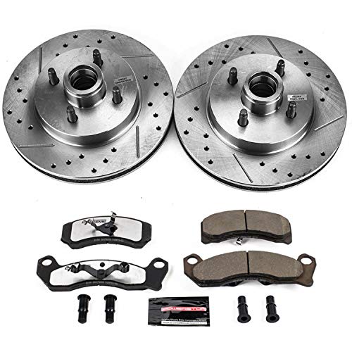 Power Stop Z26 Carbon Fiber Brake Pads K1279-26 with Drilled & Slotted Brake Rotors Kit For Ford Mustang 1987-1993 [Model Specific]