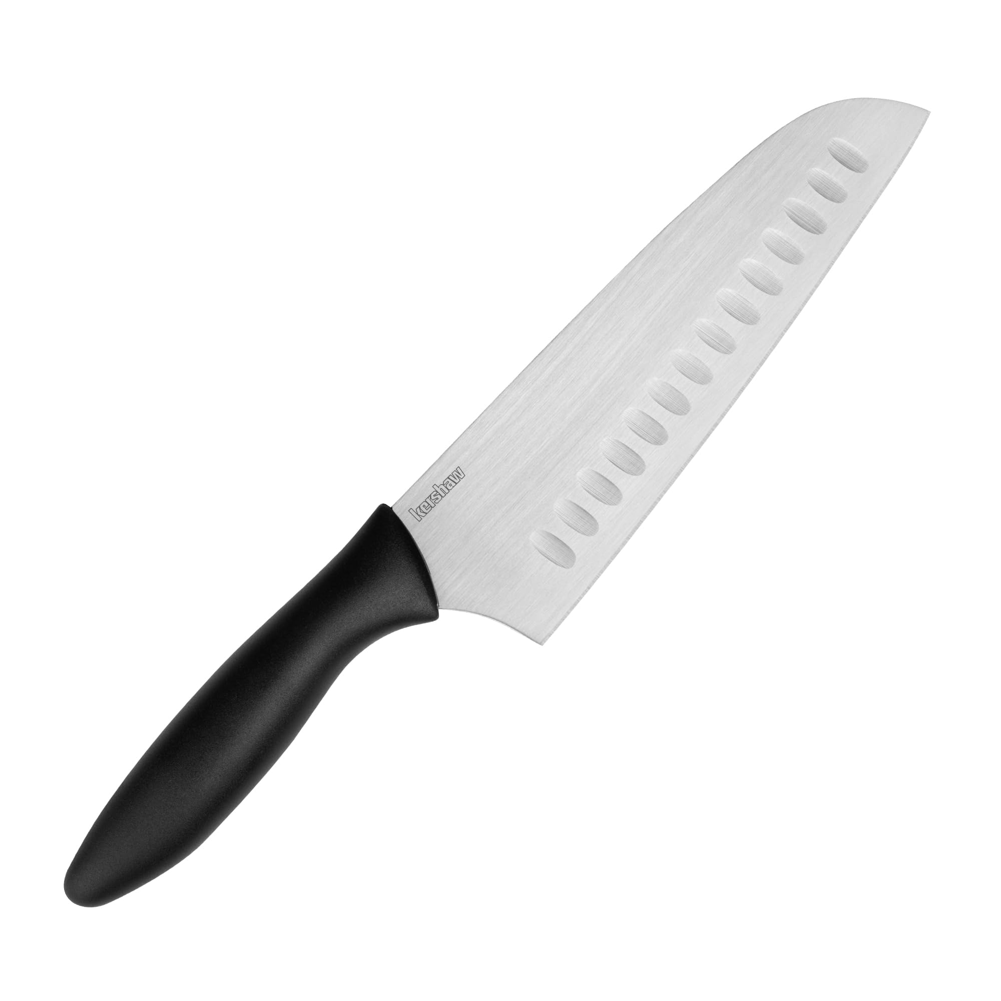 6.5-Inch Kershaw Santoku Knife - Japanese Style All-Purpose Kitchen Knife with Granton Blade, Razor Sharp Stainless Steel, Ergonomic Handle, Includes Sheath
