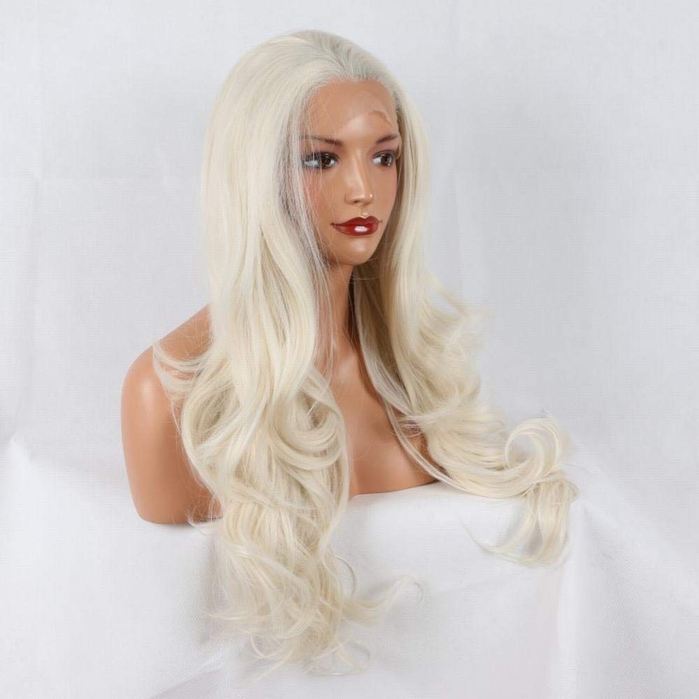 Big Wave Jiabei Daily Curly Hand Weaving Heat Resistant White Hair Wigs (Color : Cremy-white)