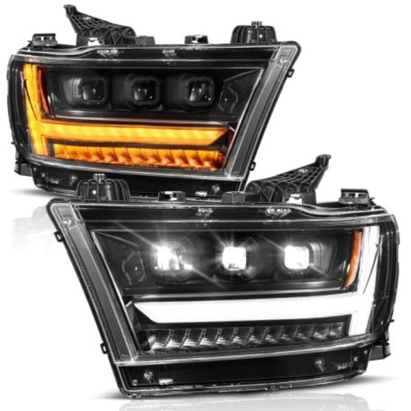 19-24 RAM 1500 ANZO (New Body/OE Halogen) Full LED Proj Headlights DRL/SeqSig Black - Driver Side