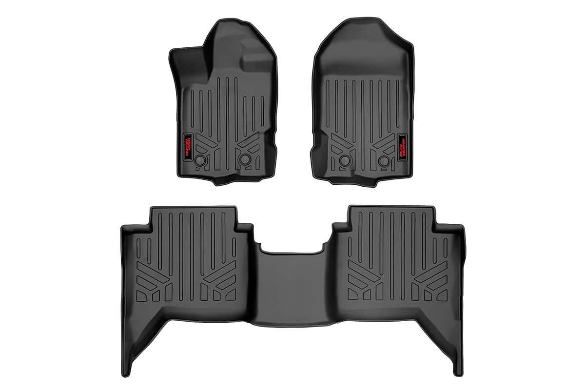Rough Country Floor Mats All Weather for Ford Ranger Crew Cab (2019-2023) - Non-Slip Waterproof Flexible Floor Mat, Front & Rear Set