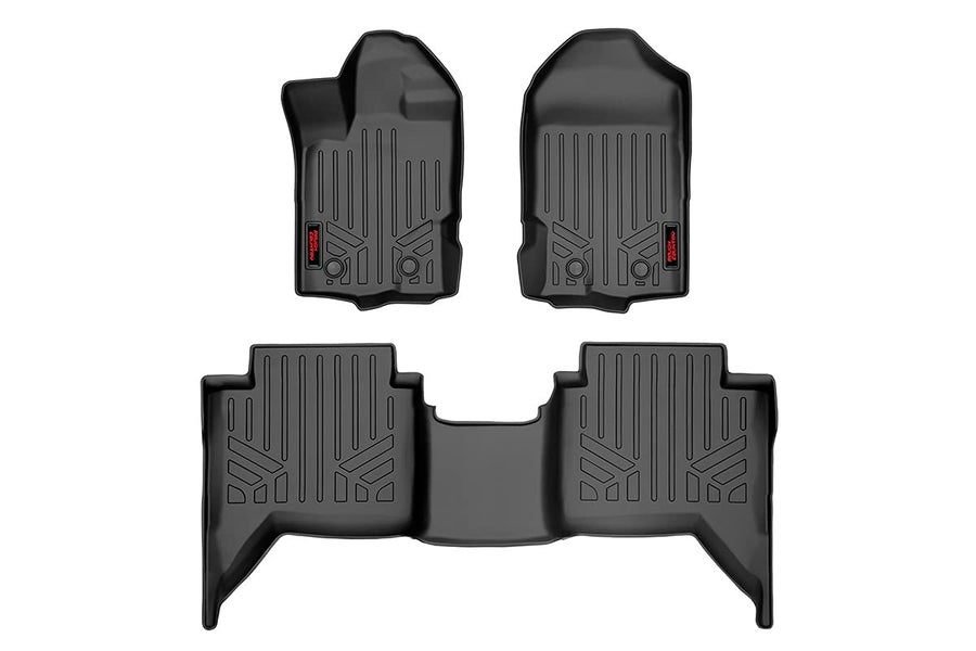 Rough Country Floor Mats All Weather for Ford Ranger Crew Cab (2019-2023) - Non-Slip Waterproof Flexible Floor Mat, Front & Rear Set