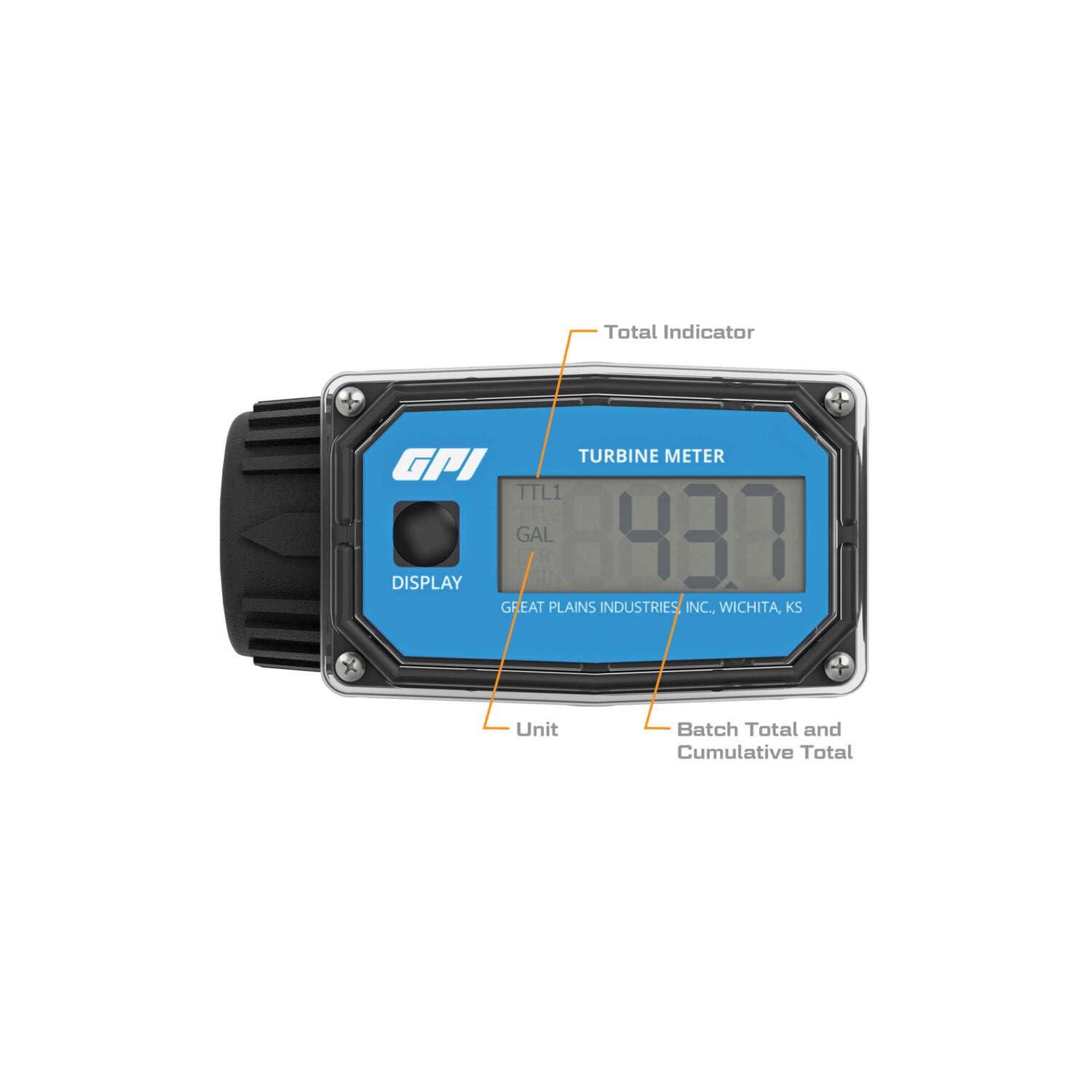 01N Series GPI Turbine Flow Meter for Water, Nylon Body, 3-30 GPM (113255-4)