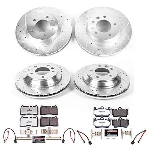 Power Stop K5745-26 Z26 Carbon Fiber Brake Pads Front and Rear with Drilled & Slotted Brake Rotors Kit For Volkswagen Touareg 2007-2010 [Model Specific]