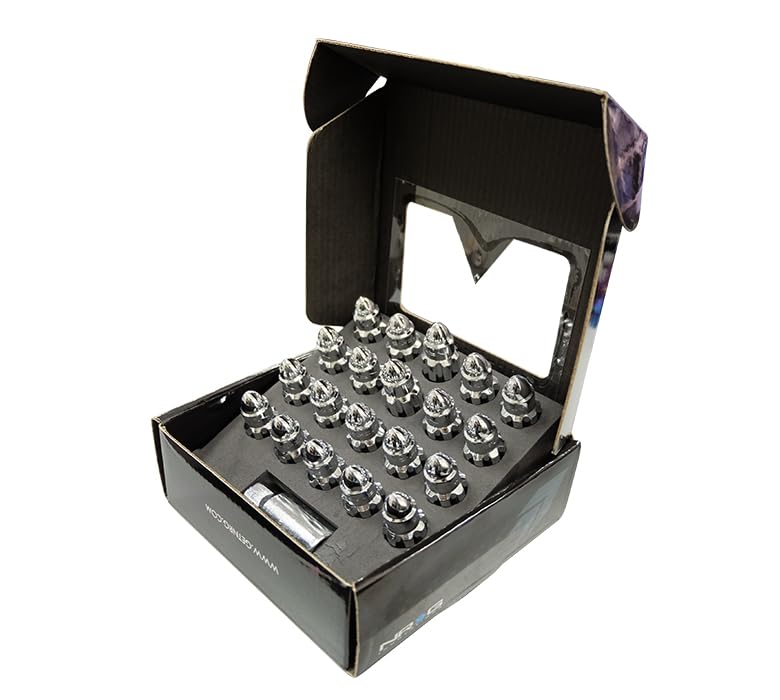 NRG Innovations M12 x 1.5 Steel Lug Nut Set NRG-LN-LS500SL-21 Bullet Shape, Anodized Finish 21 Pc Silver with Lock Key