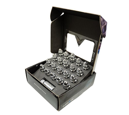 NRG Innovations M12 x 1.25 Steel Lug Nut Set NRG-LN-LS510SL-21 Bullet Shape, Anodized Finish 21 Pc Silver with Lock Key