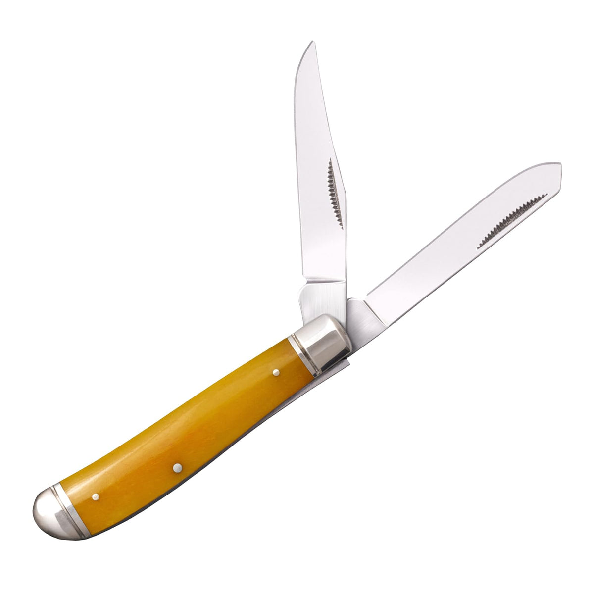 Cold Steel Mini Trapper Folding Knife Versatile Practical Durable Compact Pocket - 2 Blades; Yellow Bone Handle; Slip Joint Lock