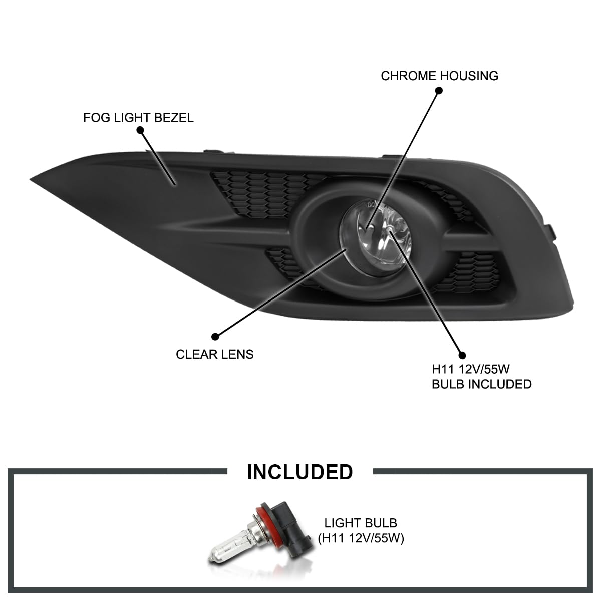 Fog Lights Spec-D Tuning Clear Lens + H11 Bulbs + Switch + Wiring Included Compatible with 2012-2014 Honda Cr-V Crv L+R Pair Assembly