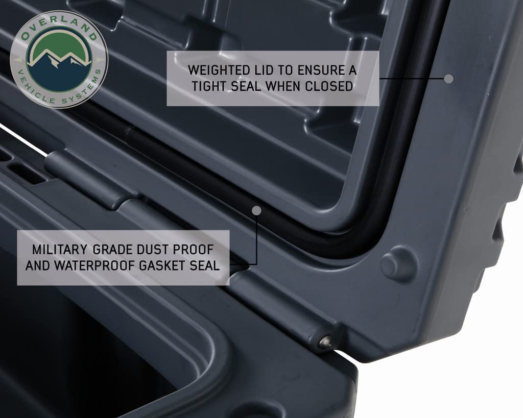 D.B.S. Overland Vehicle Systems 95 QT Dry Box Storage with Drain and Bottle Opener | Dark Grey | Waterproof Sealing | Heavy Duty Latches | 40100011