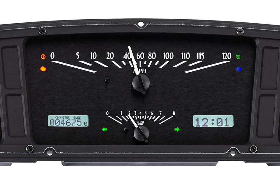 Dakota Digital VHX-65F-PU-K-W Analog Dash Gauge System with Compatible 1965-66 Ford Custom Cab Pickup, Black Alloy Style, White Backlighting