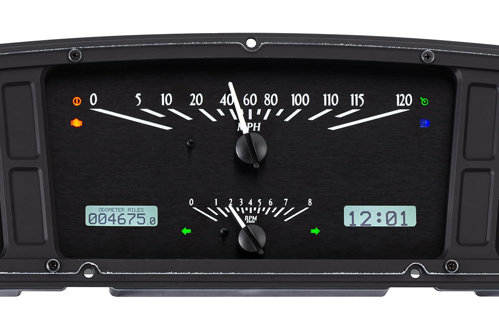 Dakota Digital VHX-65F-PU-K-W Analog Dash Gauge System with Compatible 1965-66 Ford Custom Cab Pickup, Black Alloy Style, White Backlighting