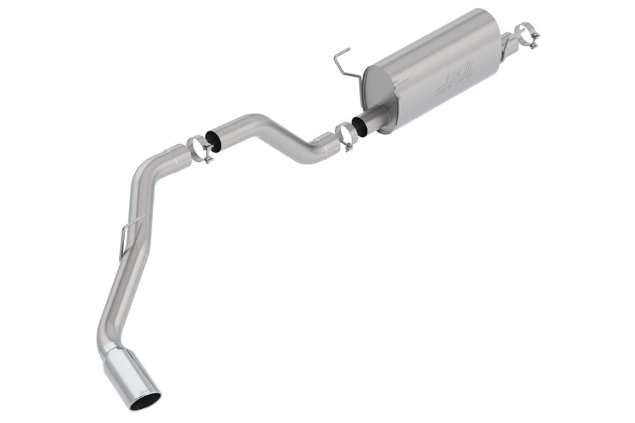 S-Type Borla 140801 Cat-Back Exhaust System 3.5 in. Pipe 5 in. Tip Single Round Rolled Angle Cut Truck Side Exit T-304 Stainless Steel Exhaust System,Silver