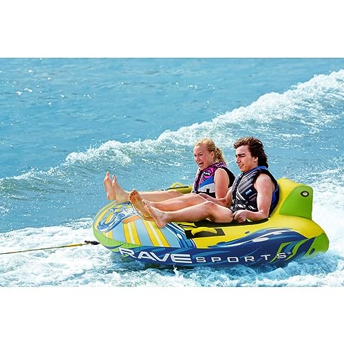 Rave Sports Boat Towable Tube Escape for 1-2 Riders, Heavy-Duty Durable Construction for Pulling Behind Boat, Unique Seats for Secure Ride