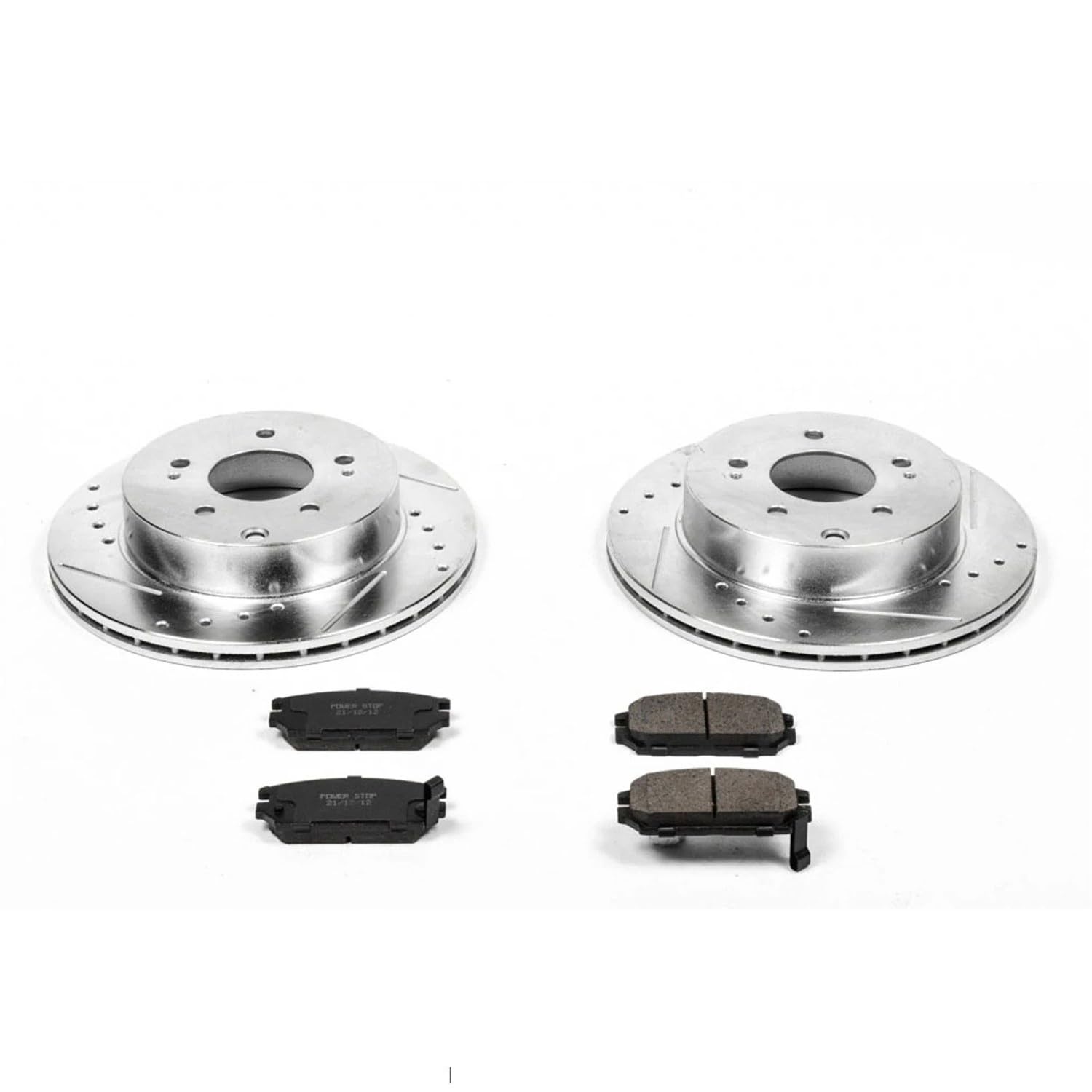 Power Stop K3079 Z23 Carbon Fiber Brake Pads Rear with Drilled & Slotted Brake Rotors Kit For Mitsubishi Eclipse 2006-2012, Mitsubishi Galant 2007-2009 [Model Specific]