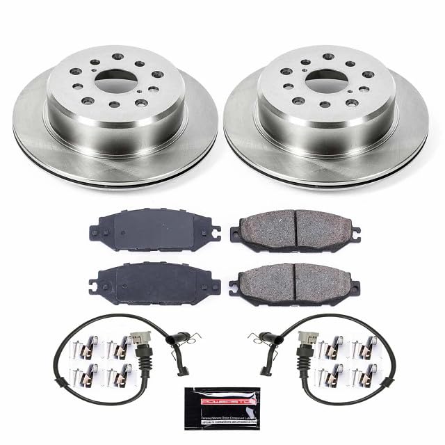Power Stop KOE5061 Rear Brake Pad and Rotor Kit Autospecialty Stock Replacement and 1 Rear Sensor Wire For Lexus LS400 1995-2000 [Model Specific]