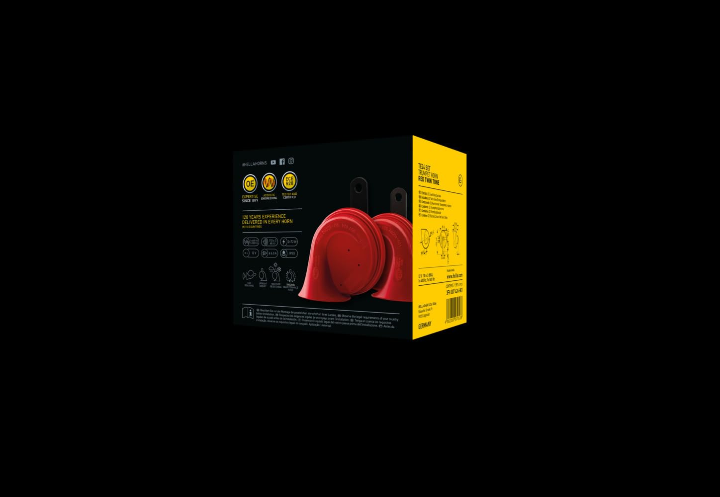 Twin Trumpet HELLA 007424801 High/Low Tone 12V Horn Kit with Bracket, Red