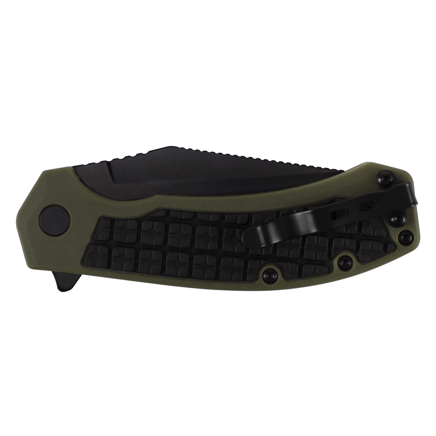 Kershaw Pocketknife Faultine (8760); 3-Inch 8Cr13MoV Blade with KVT Manual Open, Black Oxide Coating and Rubber Overmold, Olive Handle, Pocketclip