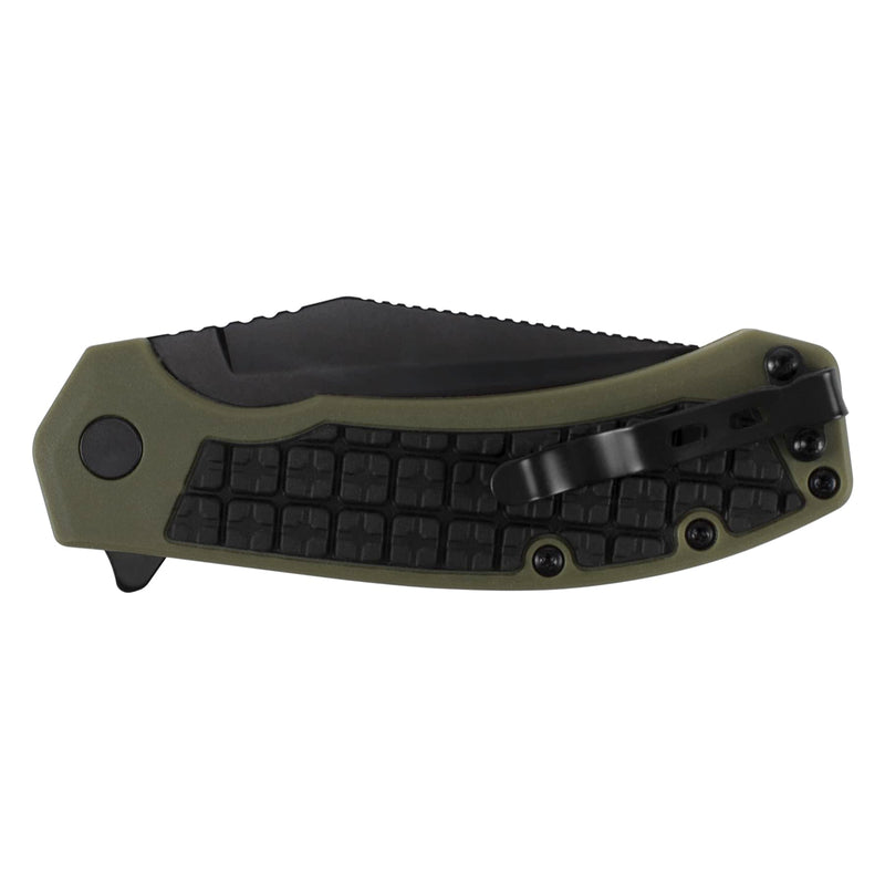 Kershaw Pocketknife Faultine (8760); 3-Inch 8Cr13MoV Blade with KVT Manual Open, Black Oxide Coating and Rubber Overmold, Olive Handle, Pocketclip