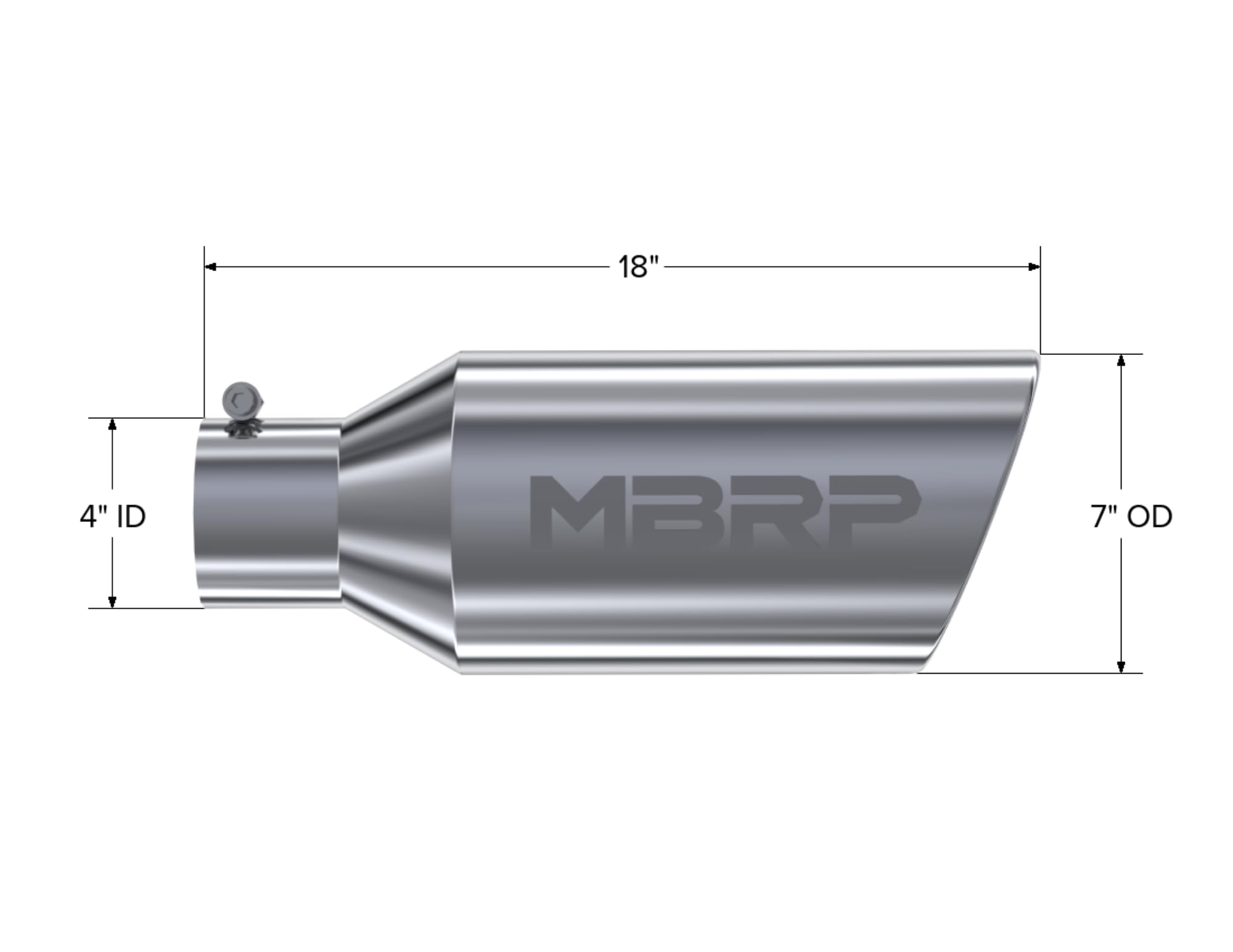 MBRP 7inch Universal Tip O.D. Rolled End 4inch inlet 18inch length - T304 (SINGLE TIP)