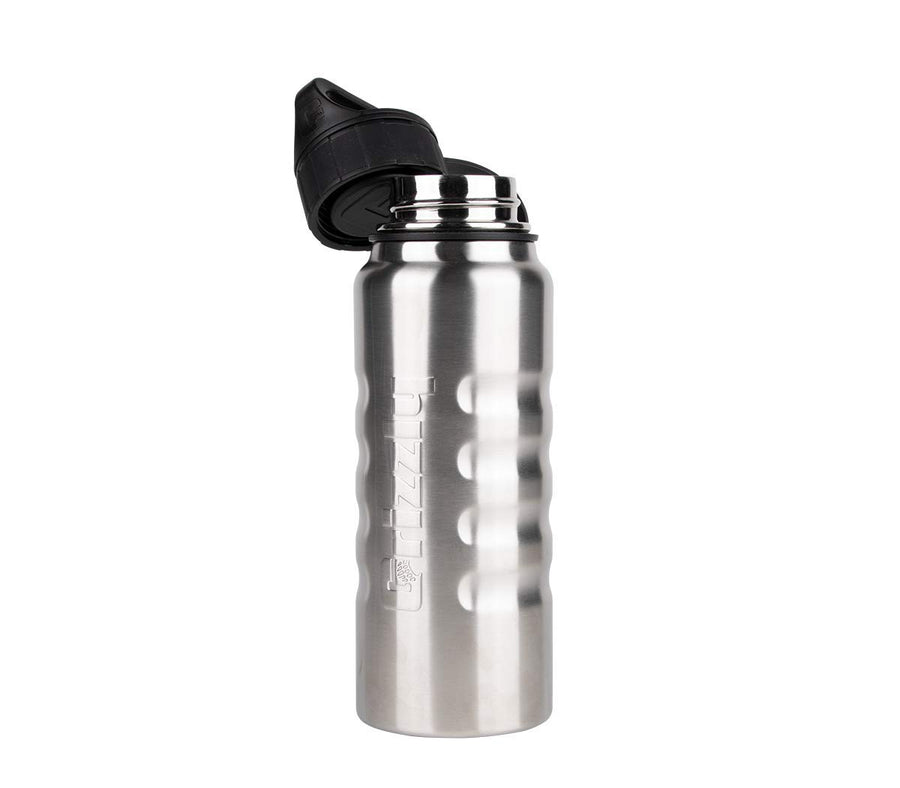 32 oz Grizzly Grip Water Bottle | Vacuum Insulated | Stainless Steel with Insulated Lid | For Gym Women Men Beach Camping Hiking Fishing Hunting Sports | Brushed
