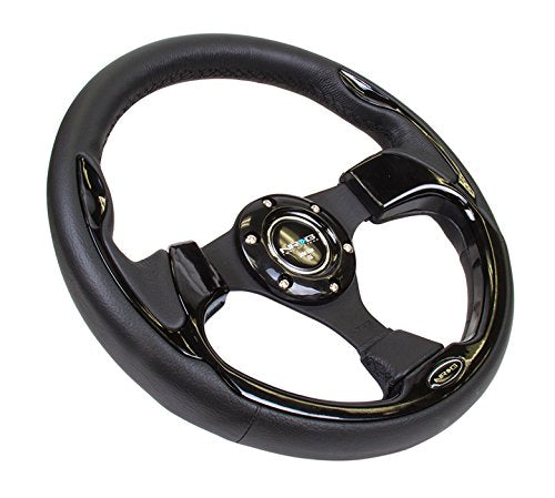 NRG Innovations Reinforced NRG-RST-001BK Steering Wheel- 320mm Sport Lightweight Steering Wheel with Black Leather/Black Molded Trim