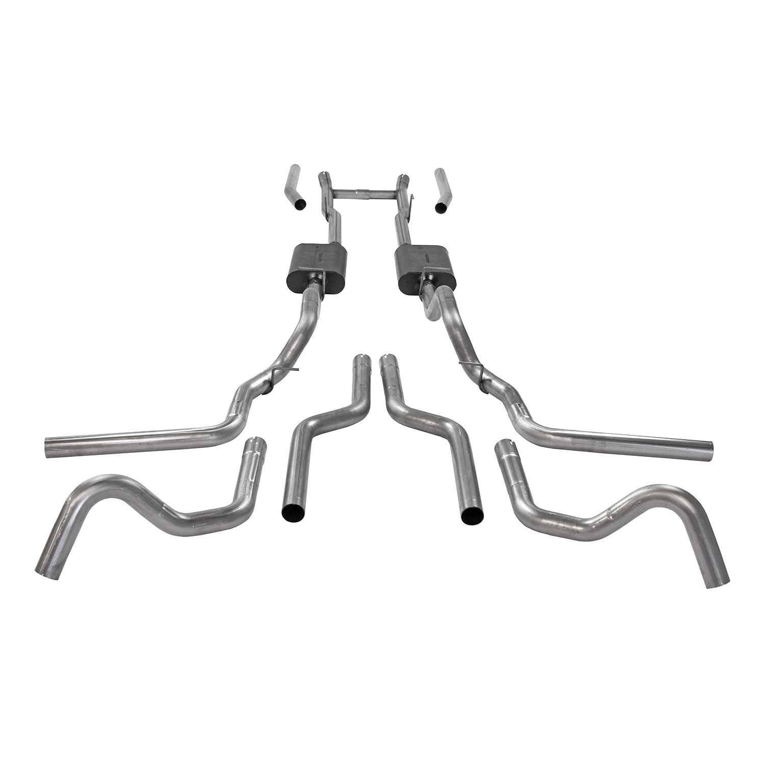 Flowmaster American Thunder 817938 Crossmember-Back Exhaust Kit 2.5 Inch 409 Stainless Steel Dual Exit Compatible with 1967-1972 Ford F-100/250/350 V8 Without Side Tank, 2WD Short and Long Bed