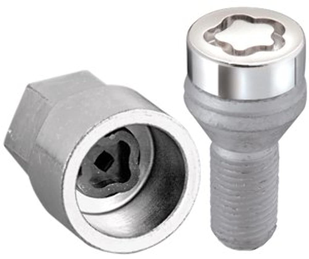Chrome Bolt Style McGard Cone Seat Wheel Locks (M14 x 1.25 Thread Size) - Set of 4, Chrome & Grey, Size: Set of 4 Locks and 1 Key