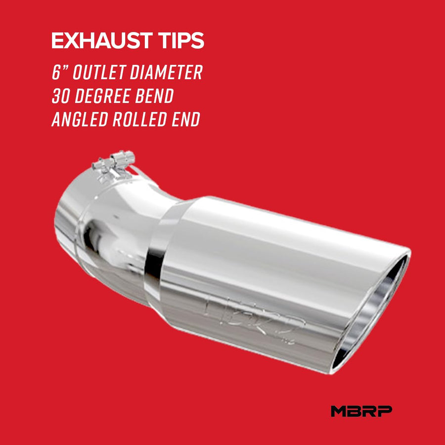 MBRP T304 Angled Rolled End Tip T5154 with 6" O.D., 5" Inlet, 15 1/2" in Length, 30 Degree Bend