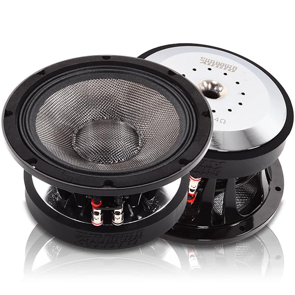 8" Sundown Audio VEX-8 300W RMS Pro Audio Midrange Speaker - 4-Ohm SVC, Carbon Fiber Cone, Ferrite Motor, High SPL 94.3dB, Vented Cast Frame, Mid-Bass Optimized Car Audio