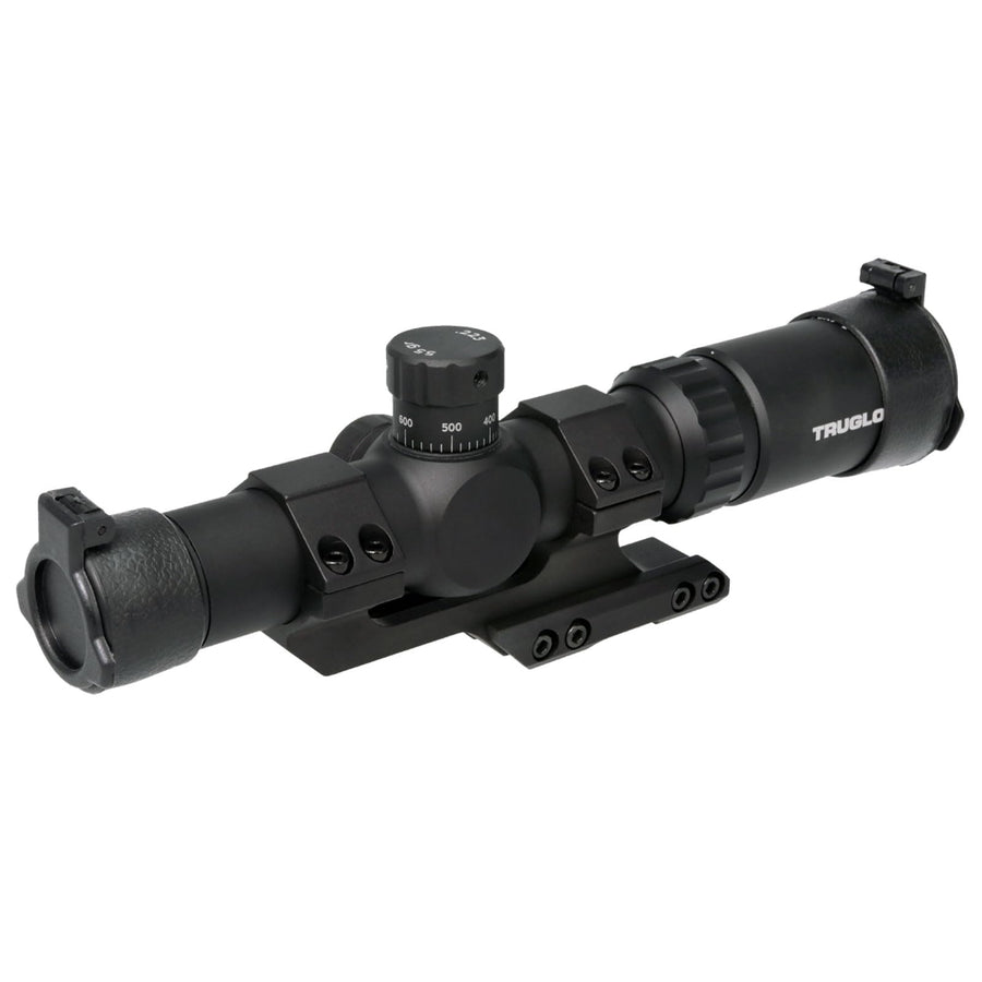 TRUGLO 30 Series Tru-Brite 1-4x24mm Hunting Shooting Durable Waterproof Fogproof Shock Resistant 30mm Aluminum Tube Duplex Mil-Dot Reticle Scope with Mount & Flip-Up Lens Caps Included