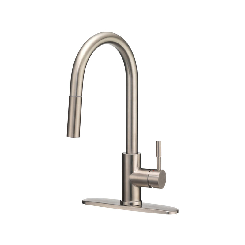 Dura Faucet Streamline RV Single Handle Pull-Down Kitchen Sink Faucet - Optional Deck Plate (Satin Nickel)