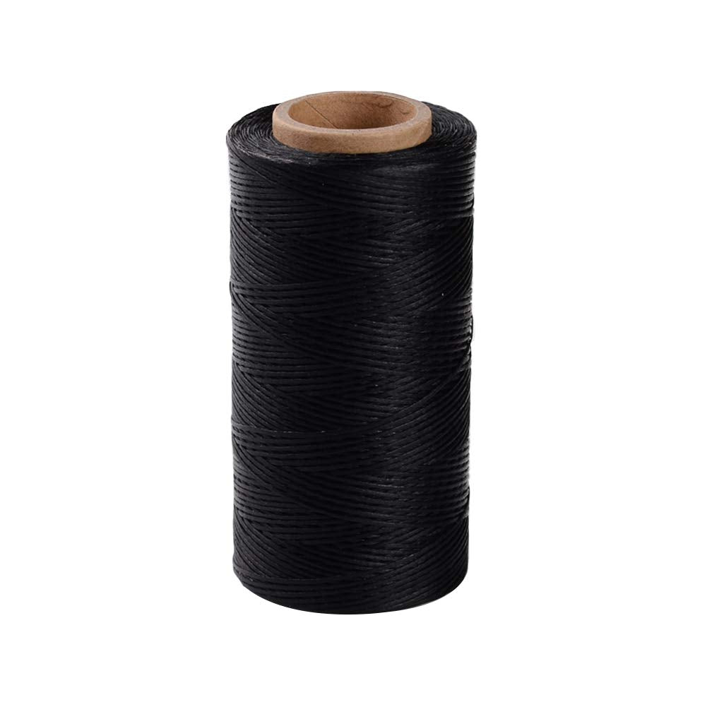 1 Roll JEWELEADER About 280 Yards Flat Waxed Polyester Cord 1mm Leather Sewing Thread Rattail Beading String for Jewelry Making Kumihimo Shamballa Friendship Bracelet Weaving - Black