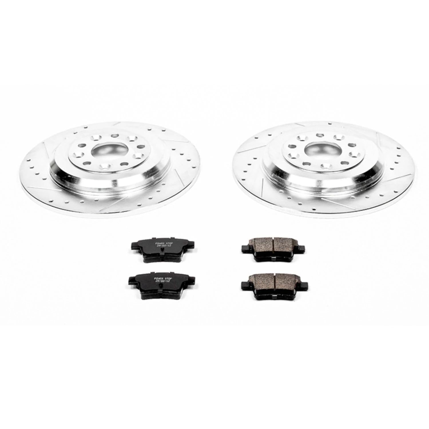 Power Stop K4600 Rear Brake Pads Z23 Carbon Fiber with Drilled & Slotted Brake Rotors Kit For Five Hundred, Freestyle, Taurus, Taurus X, Montego, Sable [Model Specific]