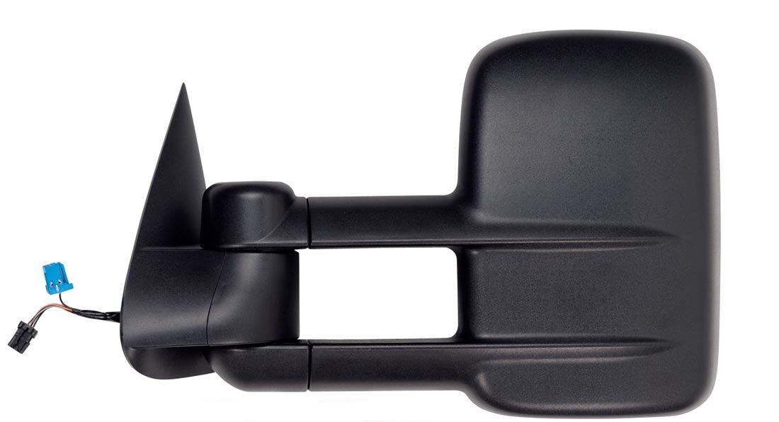 K Source Extendable Driver Side Towing Mirror For 2003 - 2007 Escalade, Avalanche, Suburban, Tahoe, Yukon, Silverado, Sierra, Silverado/Sierra Classic. Textured Black, Power Heated, Manual, Dual Lens, Foldaway