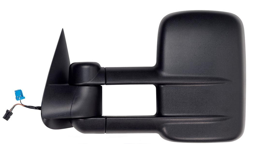 K Source Extendable Driver Side Towing Mirror For 2003 - 2007 Escalade, Avalanche, Suburban, Tahoe, Yukon, Silverado, Sierra, Silverado/Sierra Classic. Textured Black, Power Heated, Manual, Dual Lens, Foldaway
