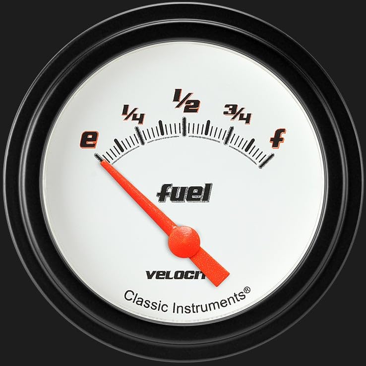 Velocity White Classic Instruments VS212WBLF 2 5/8" Fuel Gauge 0-90 Ohm