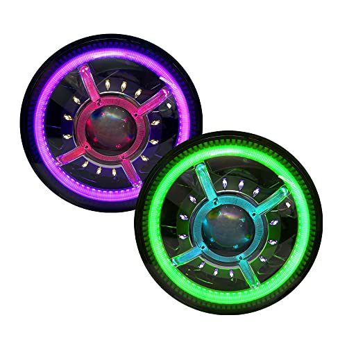 Headlight Race Sport Lighting Conversion Kit Fit 9 Inch Jeep JL Gladiator Adjustable Angle Beam 108-Watt RGB RS9JLAAH-RGB