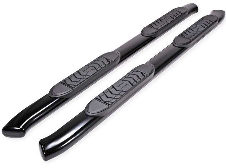 Toyota Tacoma Crew Cab TrailFX A7068B Truck Running Board Fits 2005-2023 Oval 5 Inch Bent Side Bars with Step Pads, Black Powder Coated Steel, Welded End Caps, Rocker Panel Mount
