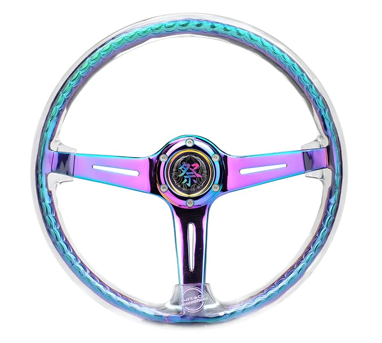 NRG Innovations Reinforced Steering Wheel NRG-RST-027MC-CL 350mm 2" Deep Dish Clear Acrylic and NeoChrome Spoke Finish with Slits