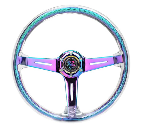 NRG Innovations Reinforced Steering Wheel NRG-RST-027MC-CL 350mm 2" Deep Dish Clear Acrylic and NeoChrome Spoke Finish with Slits