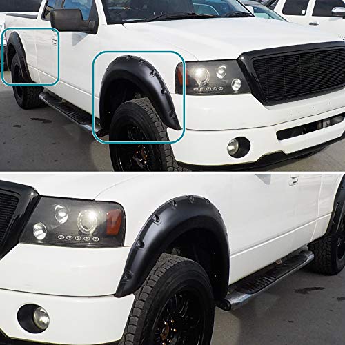 4PC Spec-D Tuning Front + Rear Smooth Paintable Pocket Rivet Style Fender Flares Compatible with 2004-2008 Ford F150 Styleside
