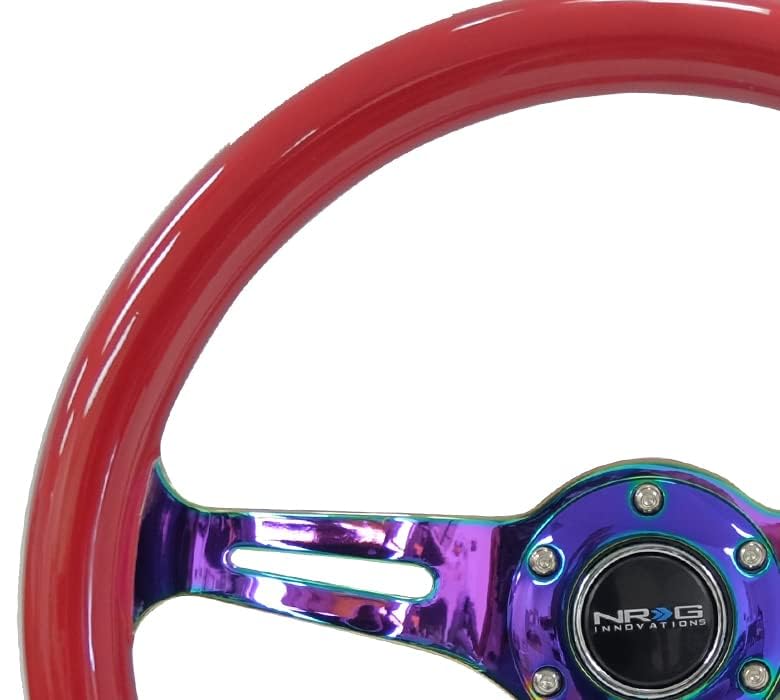Classic Red Wood Grain NRG Innovations Steering Wheel - 350mm 3 Neochrome Spokes - Red Grip