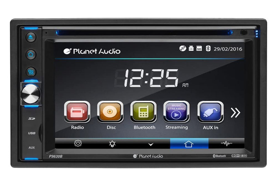 Car DVD Player Planet Audio P9630B - Double Din, Bluetooth Audio and Hands-Free Calling, 6.2 Inch LCD Touchscreen Monitor, MP3 Player, CD, DVD, WMA, USB, SD, AUX In, AM/FM Radio Receiver